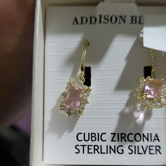 Pink and Gold Cubic Zirconia Earrings - Picture 1 of 2